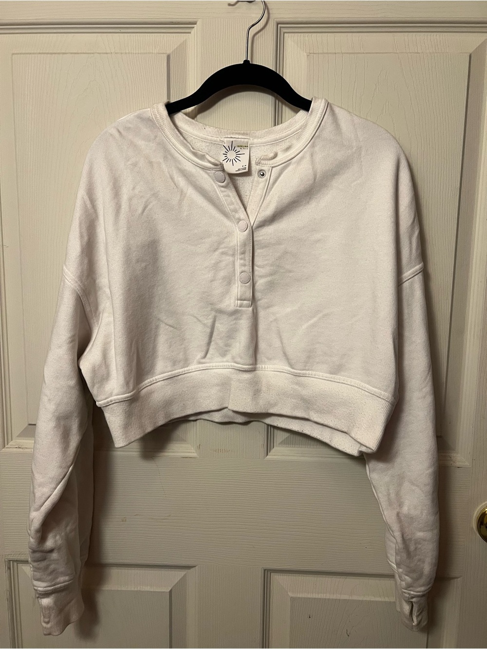 Aerie Cropped White Henley Button-Front Women’s Top